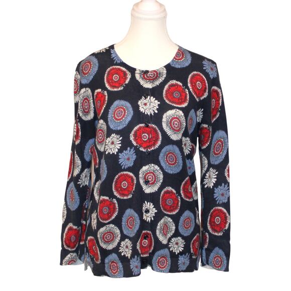 Women's Loft Red, White & Blue Floral Light Weight Cardigan SZ M - Picture 1 of 8